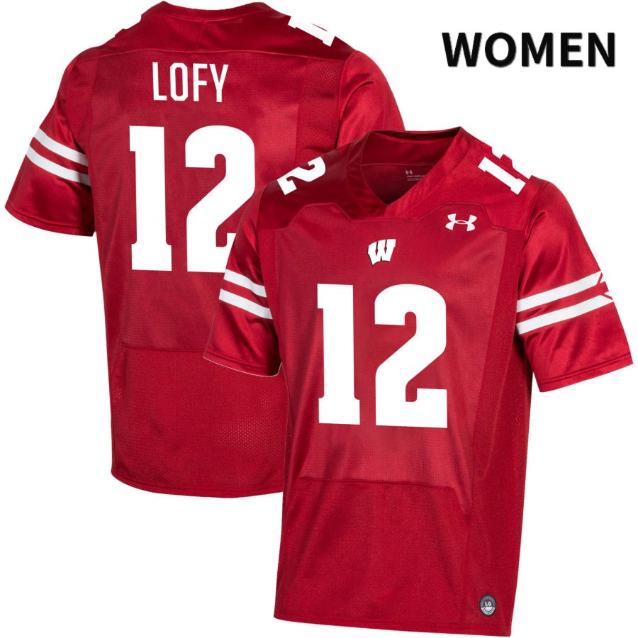 Wisconsin Badgers Women's #12 Max Lofy NCAA Under Armour Authentic Red NIL 2022 College Stitched Football Jersey HZ40H11VZ